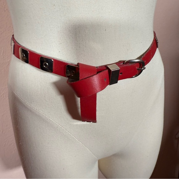 Vintage 1980’s red Leather Southwestern silver Concho skinny Retro belt Froneza main image 6